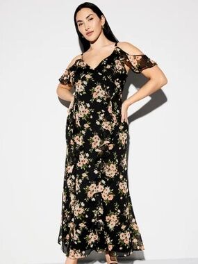 NWT The Occasion by Old Navy Off-Shoulder Ruffle Chiffon Maxi Dress - size 22